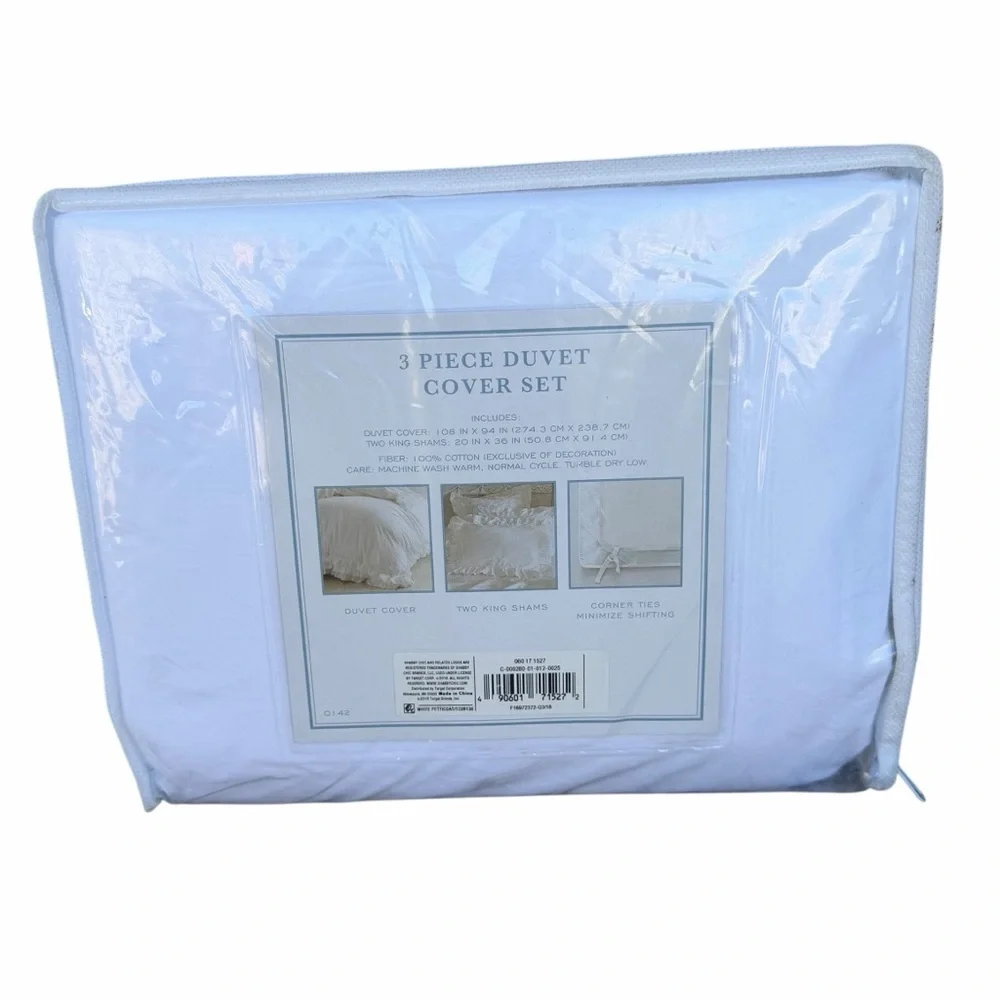 Simply Shabby Chic White Petticoat Lace Ruffled King 3-Piece Duvet Cover Set HTF